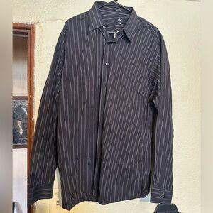 Calvin Klein Non-Iron Dress Shirt Men's Sz XXL Black W Pin Stripes